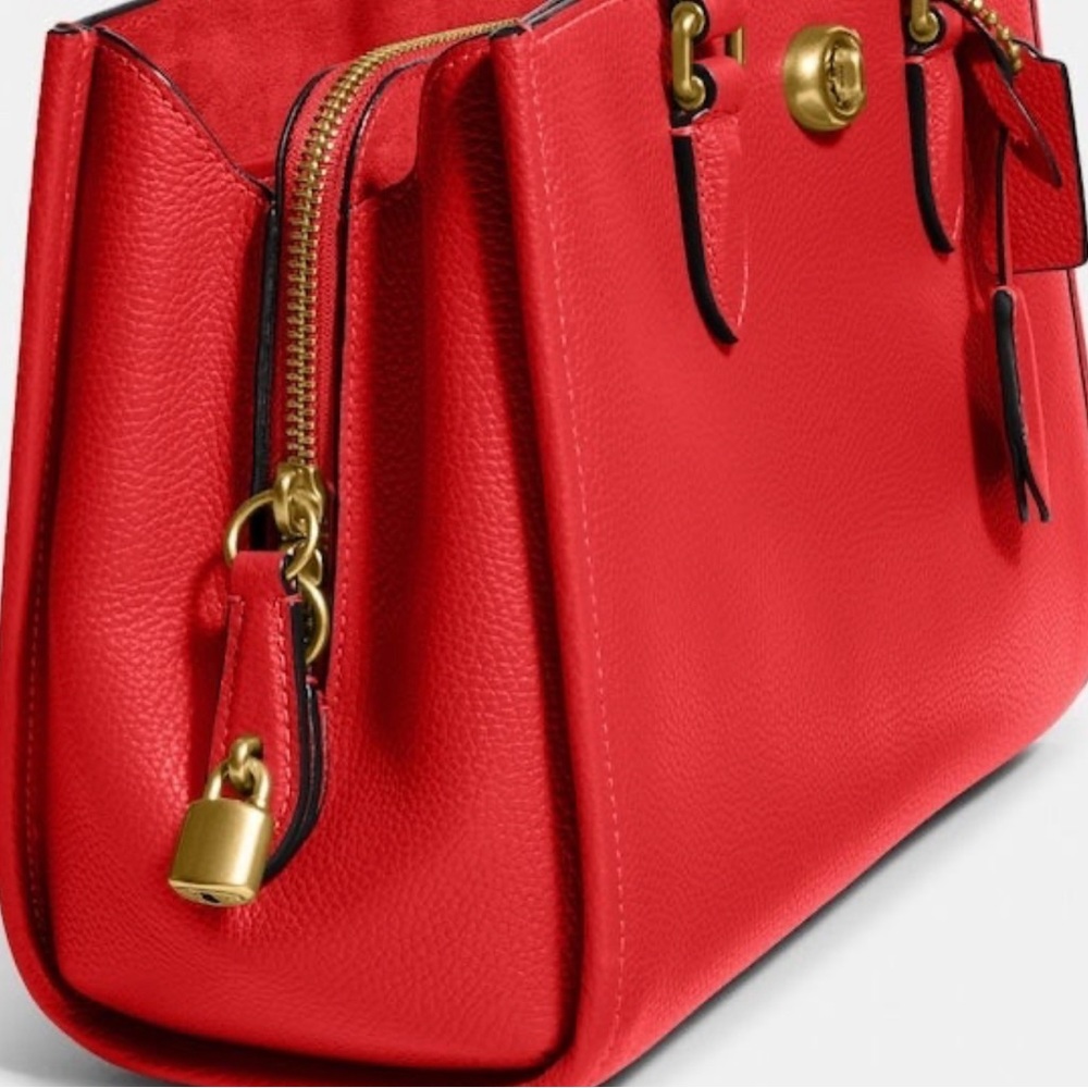 Coach Brooke Carryall 28 Satchel Bag in Brass/Sport Red Pebble Leather NWT CE732 - Picture 4 of 16